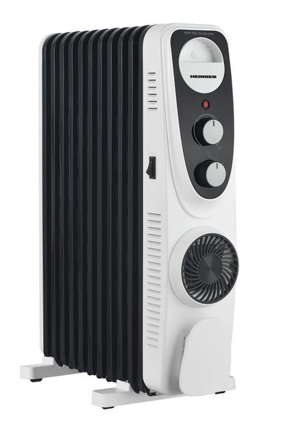 Calorifer electric cu ulei Heinner HOH-MVT11WH-BK, 2300 W, 11 elementi, Ventilator turbo, 3 setari de temperatura, Termostat ajustabil, Protectie supraincalzire, Alb/Negru