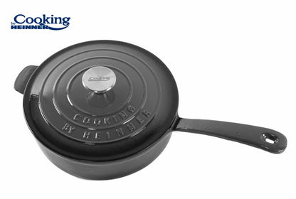 Tigaie 2.5L adanca Cooking by Heinner Marble Grey cu capac, fonta emailata, 24X8 cm