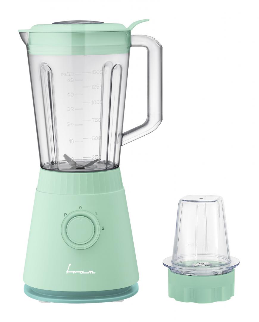 Blender de masa Fram FBL-R600GBL, 600W, rasnita inclusa, capacitate cana: 1.5L, 2 viteze + pulse, lame inox, sistem siguranta, protectie supraincalzire, turcoaz