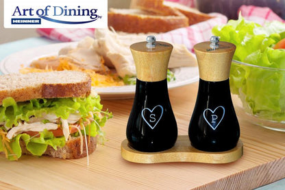 Set 2 Rasnite Sare &Amp; Piper 15 Cm +Suport Din Lemn, Art Of Dining By Heinner