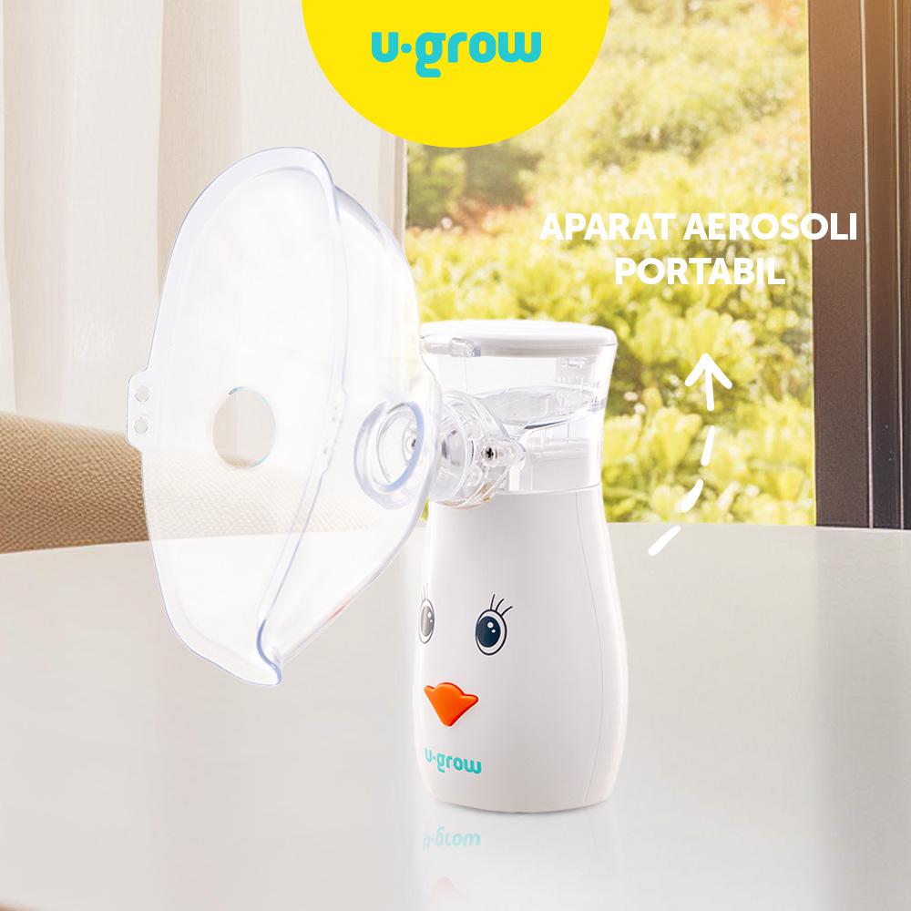 Aparat aerosoli U-Grow , portabil cu ultrasunete ,tehnologie silentoasa, masca de copii si adulti inclusa in pachet, design prietenos pentru copii
