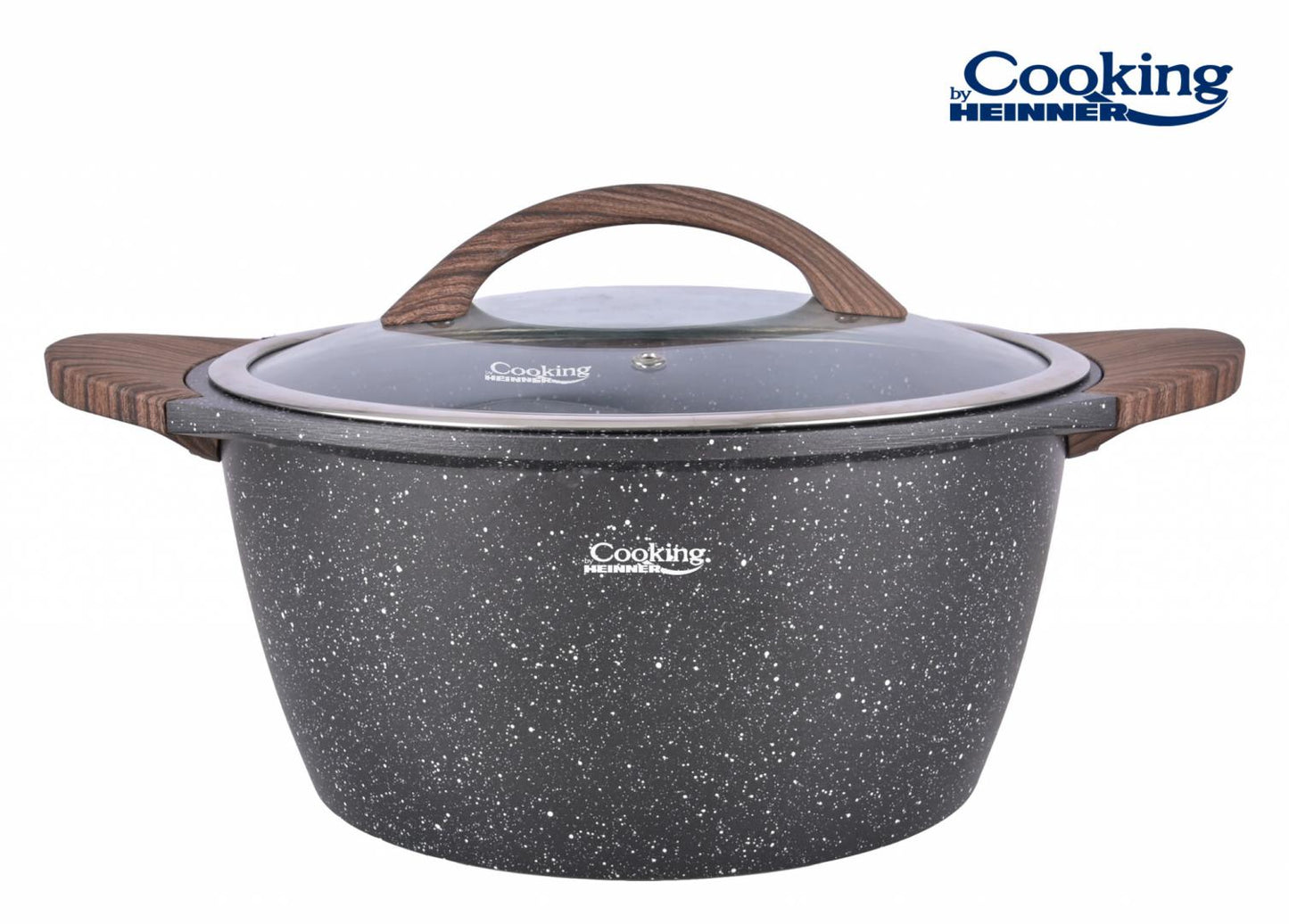 Set pentru gatit cu 6 piese Cooking by Heinner, aluminiu turnat, interior ceramic cu aspect marmorat, capace din sticla