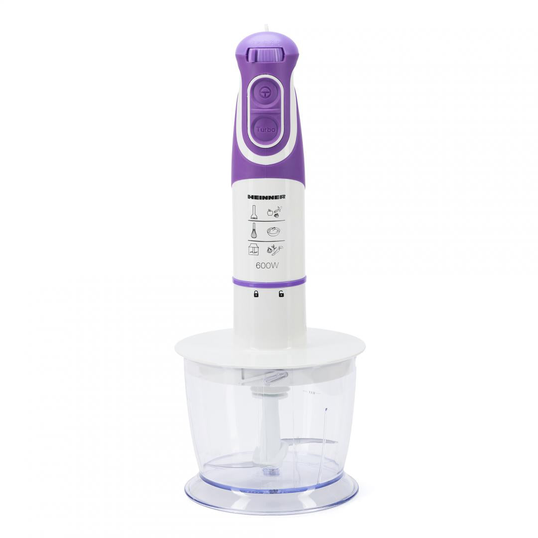 Mixer vertical Heinner Charm, 600W, 5 viteze, functie Turbo, tel, tocator, Alb/Mov