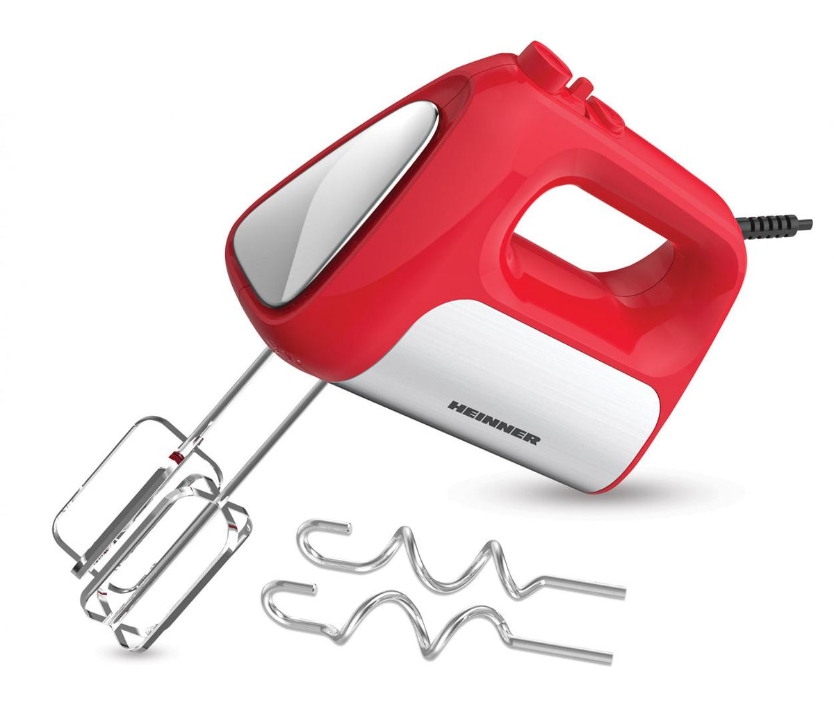 Mixer de mana Heinner HM-DC500RD, 500w, motor dc, 6 viteze + turbo, Rosu cu decoratiuni inox