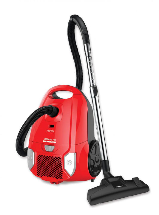 Aspirator cu sac Heinner HVC-MRD1400, 700 W, sac textil, 3 L, putere variabila, HEPA 12, tub telescopic metalic, rosu