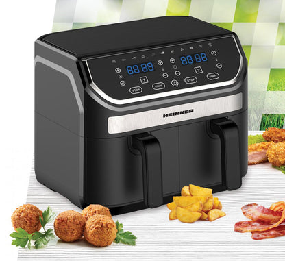 FRITEUZA DUBLA HEINNER DOUBLE MASTER HAF-KDB1700BK, Putere 1700W, Capacitate 8.5L, Display digital, 11 programe presetate, Negru