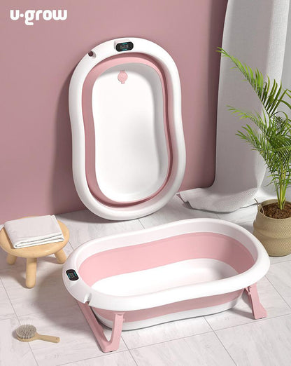 Cadita Cu Pernuta Pentru Bebelusi, Termometru Digital Incorporat, Pliabila, Dop Se Scurgere, Picioare Anti-Alunecare , U-Grow