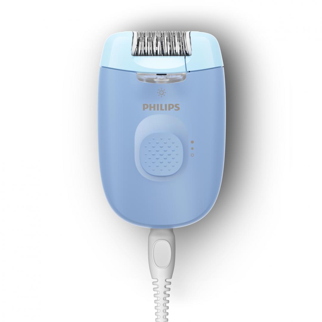 Epilator Philips Seria 4000 BRE247/00, 2 setari de viteza, cap de epilare lavabil, 4 accesorii pentru corp si zona inghinala, lumina LED, Albastru
