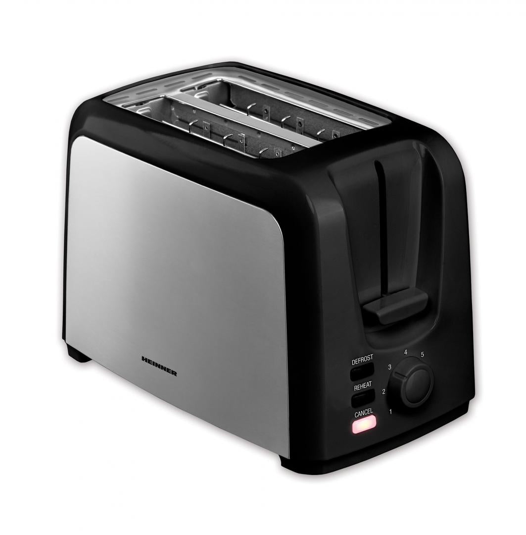 Prajitor de paine Heinner HTP-700BKSS, 750 W, 7 nivele de rumenire, 3 functii, Negru/Inox