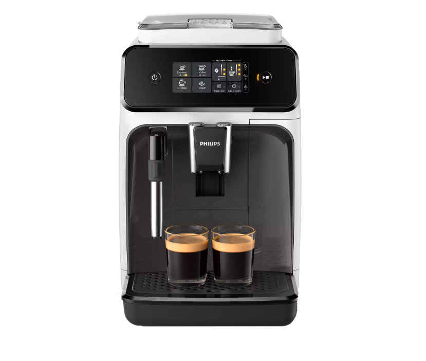 Espressor automat Philips EP1223/00 Seria 1200, 1500W, 15 bar, sistem clasic de spumare, 2 bauturi, afisaj tactil, optiune 2 cesti, 12 setari macinare, rasnita ceramica, Alb