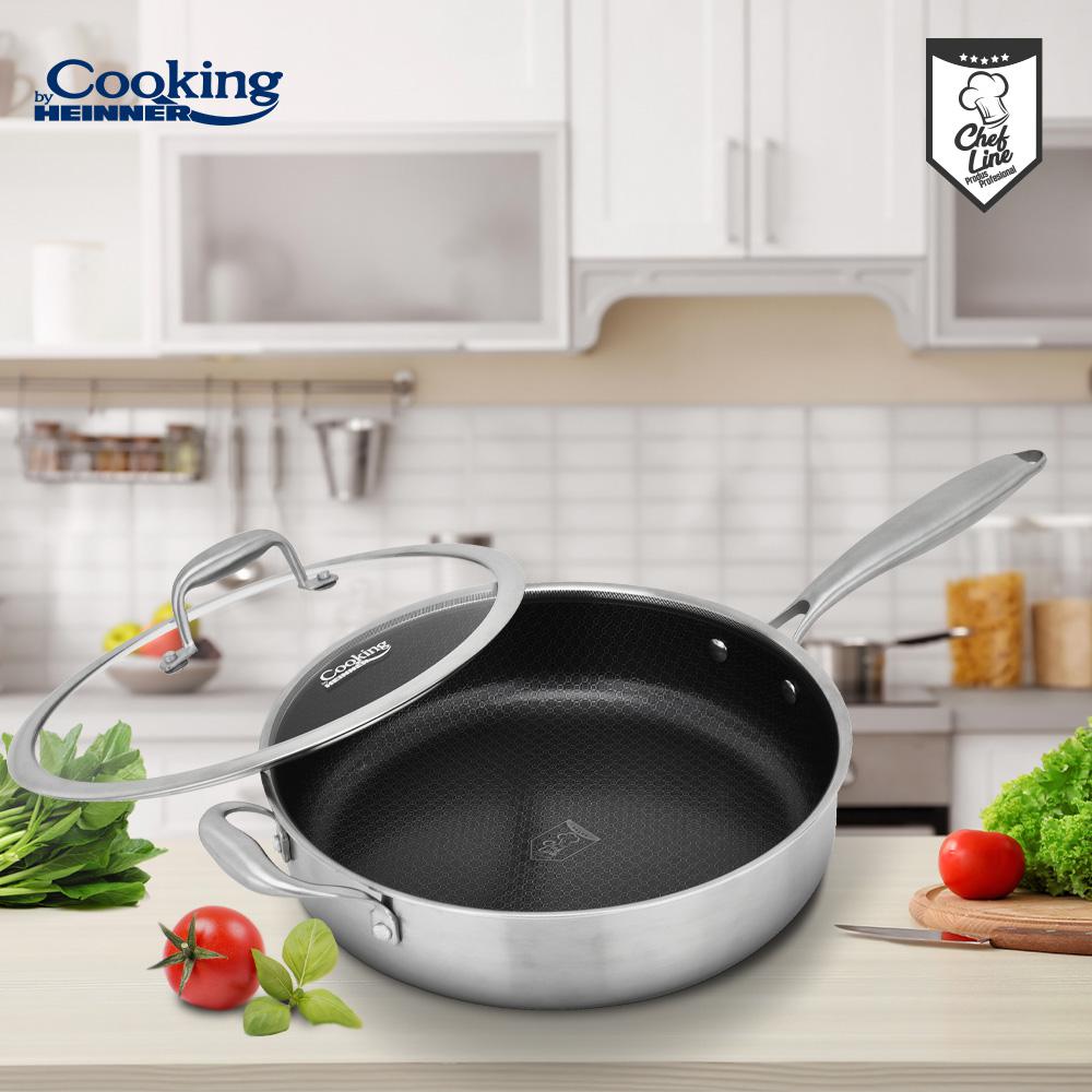 Tigaie adanca cu capac sticla Cooking by Heinner Titanium, 3 straturi, inox, 28 x 7.5 cm, 4.2 L