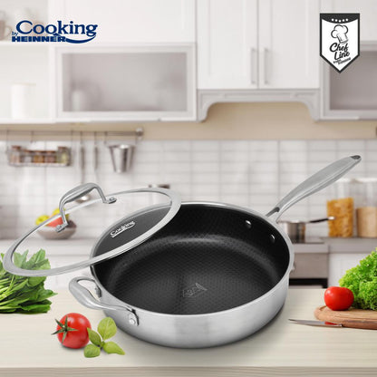 Tigaie adanca cu capac sticla Cooking by Heinner Titanium, 3 straturi, inox, 28 x 7.5 cm, 4.2 L