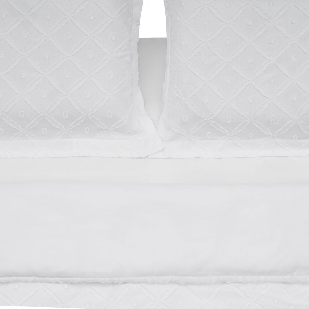 Lenjerie de pat king size pentru 2 persoane Tuff Heinner Home, cearsaf pilota 200x220 cm, cearsaf pat 220x240 cm, 2 fete de perna oxford 50x70+5 cm, microfibra, broderie Tuffata, alb