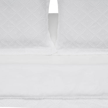 Lenjerie de pat king size pentru 2 persoane Tuff Heinner Home, cearsaf pilota 200x220 cm, cearsaf pat 220x240 cm, 2 fete de perna oxford 50x70+5 cm, microfibra, broderie Tuffata, alb