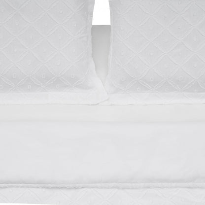 Lenjerie de pat king size pentru 2 persoane Tuff Heinner Home, cearsaf pilota 200x220 cm, cearsaf pat 220x240 cm, 2 fete de perna oxford 50x70+5 cm, microfibra, broderie Tuffata, alb