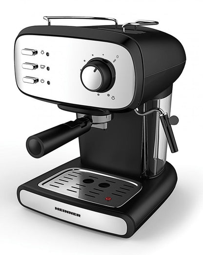 Espressor manual Heinner Black Boquette HEM-1100BKX, 850W, 15bar, rezervor detasabil 1.2L, filtru dublu din inox, Negru/Inox