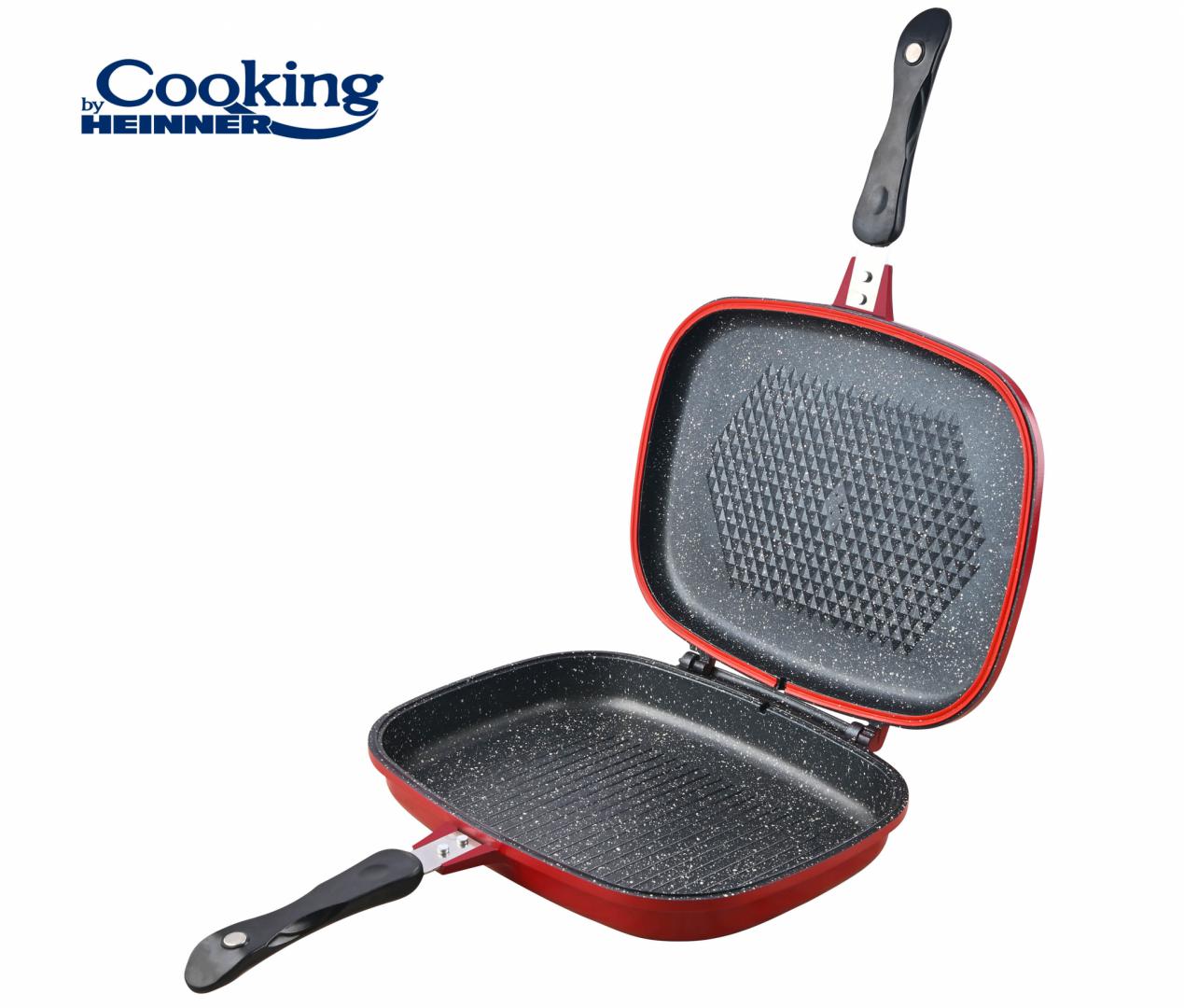 Tigaie dubla grill dreptughiulara, Cooking by Heinner Easy Cook Red, aluminiu, 32x24x7.5 cm, rosie