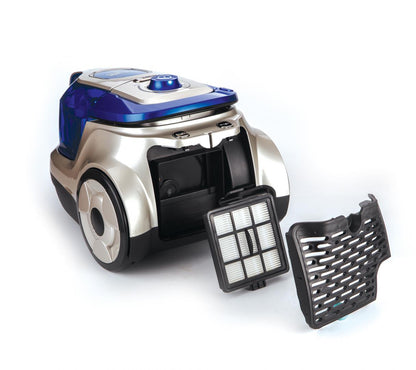 Aspirator fara sac Heinner HVC-V750BL, 750W, recipient praf din plastic 2.2L, filtrare ciclonica, filtru HEPA dublu 13, Blue / Champagne