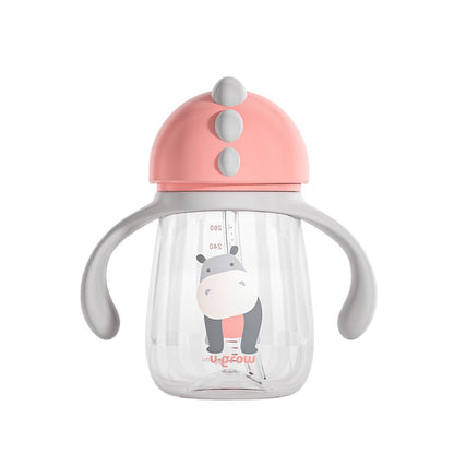 Pachet 3 in 1 cana 260 ml tritan cu 3 accesorii diferite pentru baut : tetina biberon, cioc , pai, dark pink, U-Grow