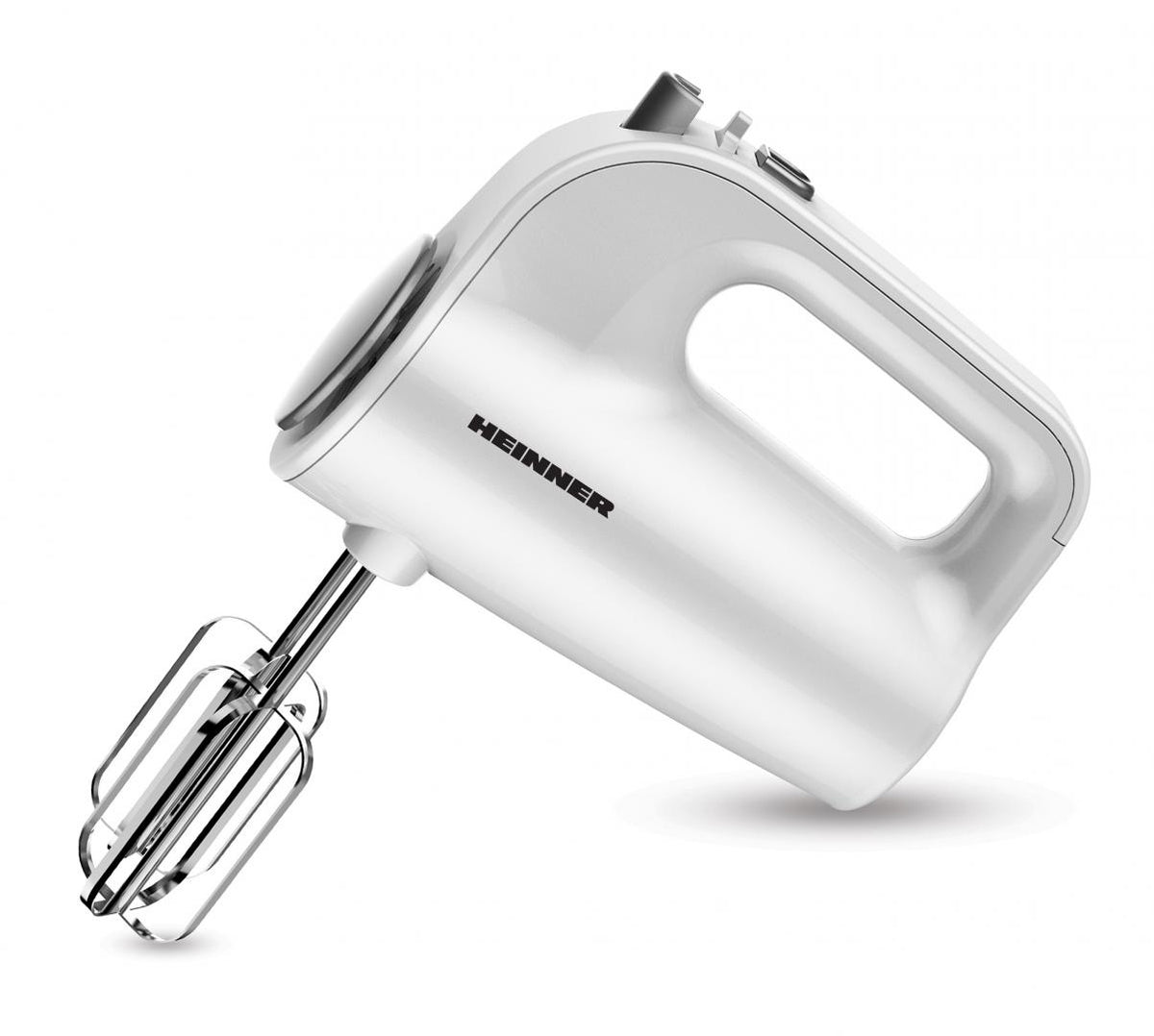 Mixer de mana Heinner HM-300WH, 300W, 5 viteze, functie Turbo, accesorii din inox, alb