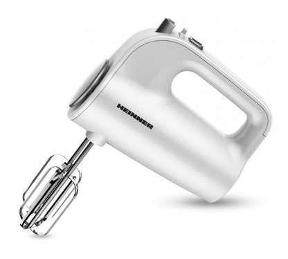 Mixer de mana Heinner HM-300WH, 300W, 5 viteze, functie Turbo, accesorii din inox, alb