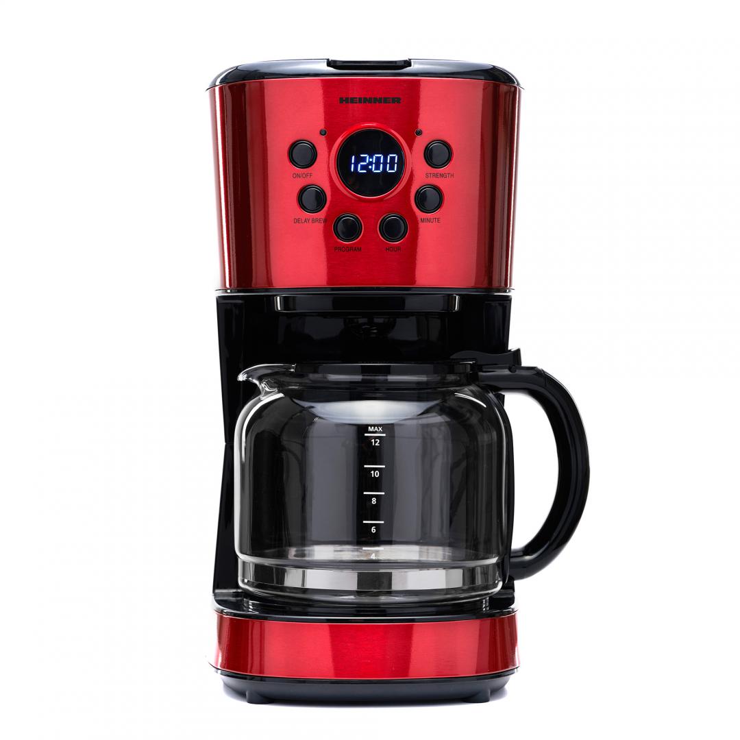 Cafetiera digitala Heinner HCM-1500RDIX, 900 W, 1.5 L, Timer, Display Led, fara BPA, Rosu/Negru