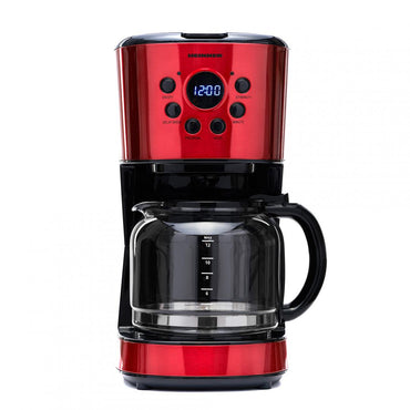 Cafetiera digitala Heinner HCM-1500RDIX, 900 W, 1.5 L, Timer, Display Led, fara BPA, Rosu/Negru