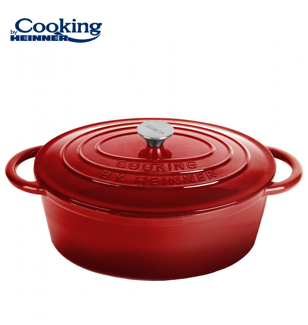 Semioala Fonta Emailata Ovala+Capac , 6L, Red Line, Cooking By Heinner