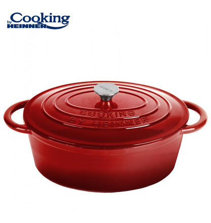Semioala Fonta Emailata Ovala+Capac , 6L, Red Line, Cooking By Heinner