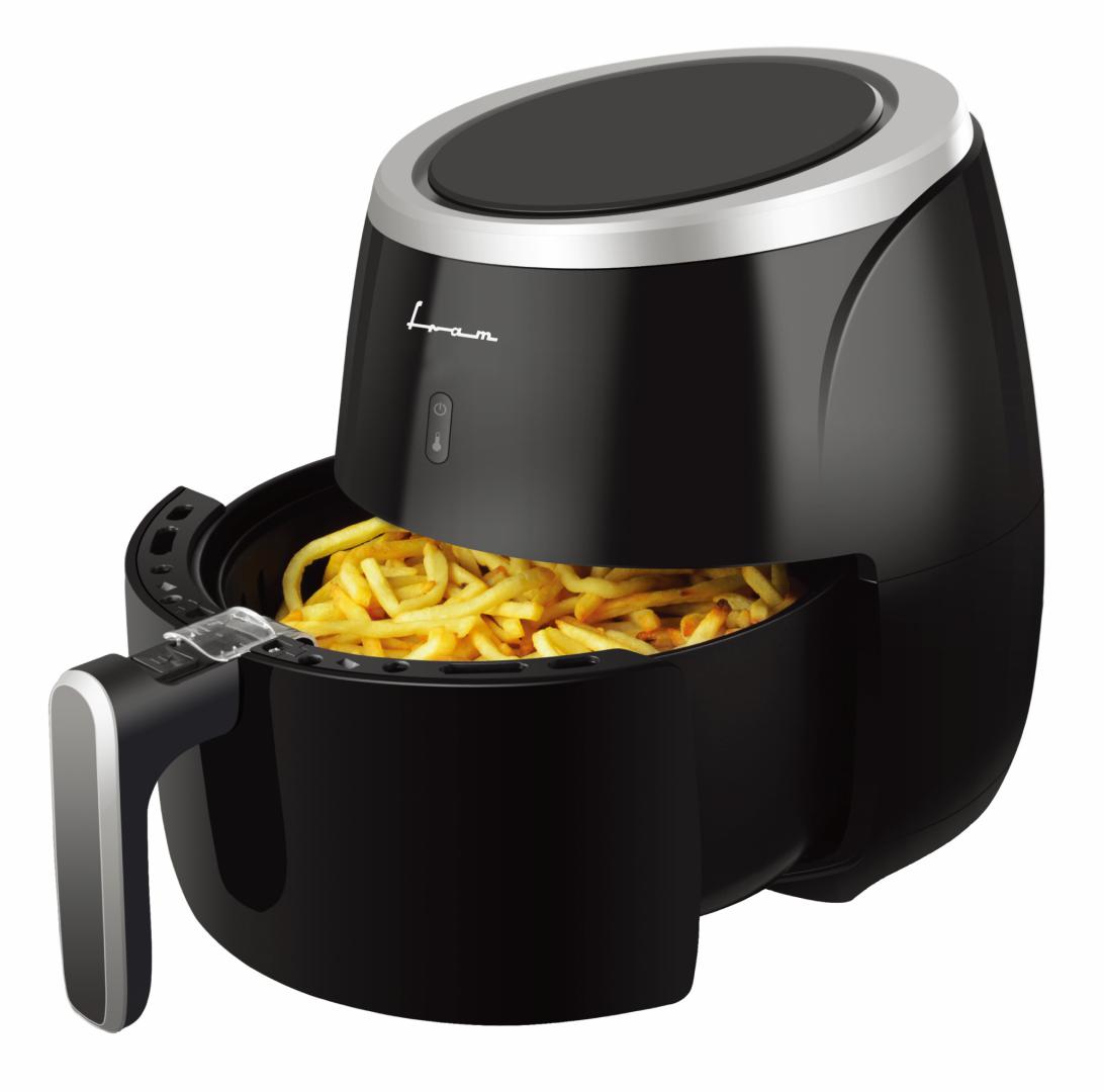 Friteuza cu aer cald FRAM Airfryer FAF-MD2000BK, gatire fara ulei, 2000W, capacitate cos 5L, afisaj digital, control Touch, vas detasabil anti-adeziv, termostat reglabil: 80-200˚C, negru