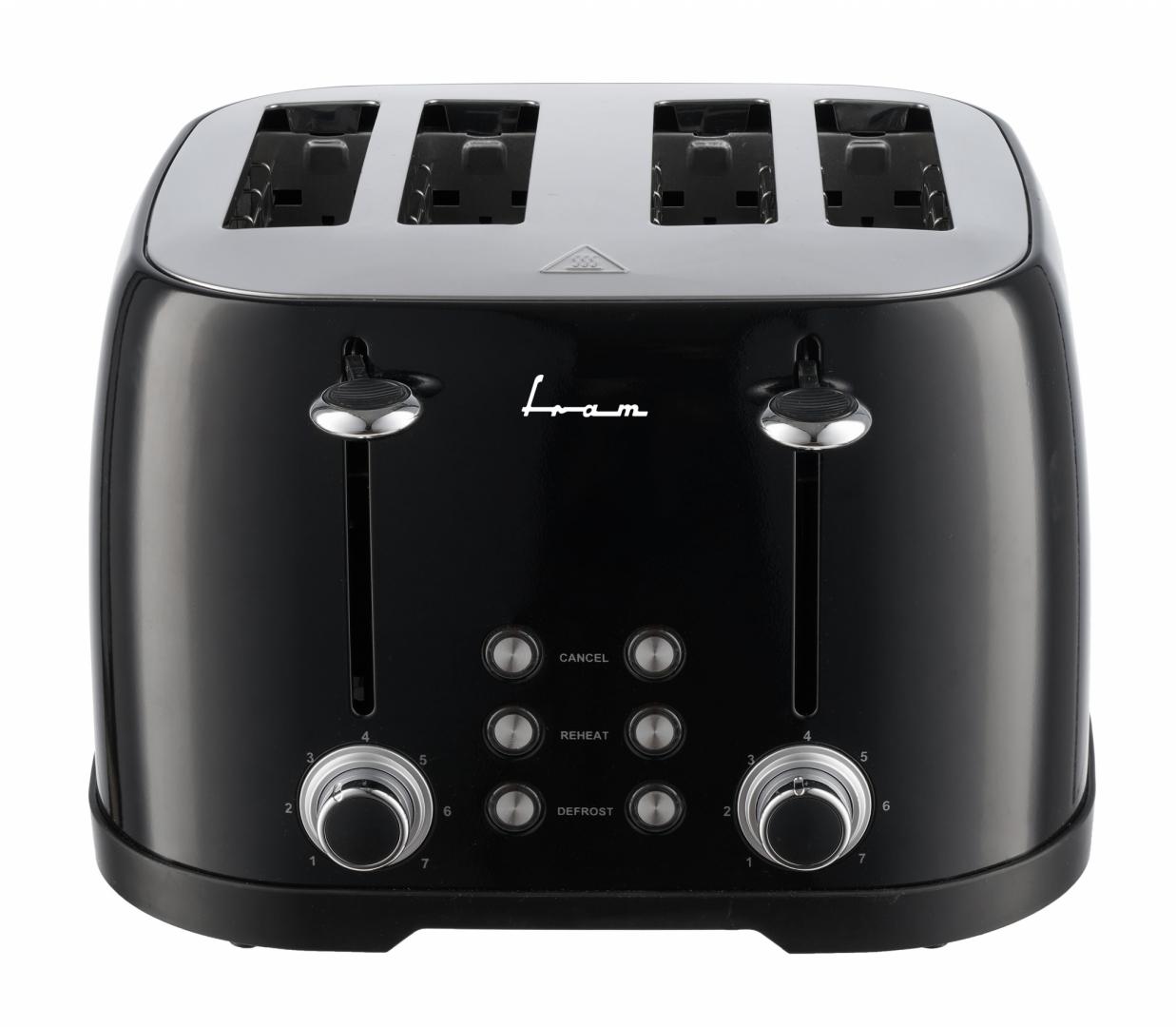 Prajitor de paine FRAM FTP-800BK, 1600W, capacitate 4 felii, 6 nivele de rumenire, Negru