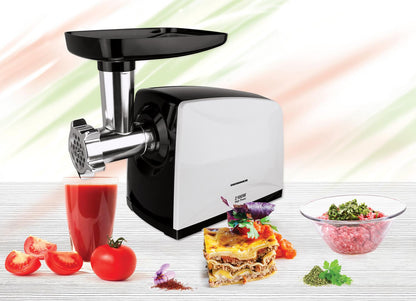 Masina de tocat carne Heinner MG-2100BKWH, 2100 W, accesoriu rosii, Cutit Inox, Negru/Alb
