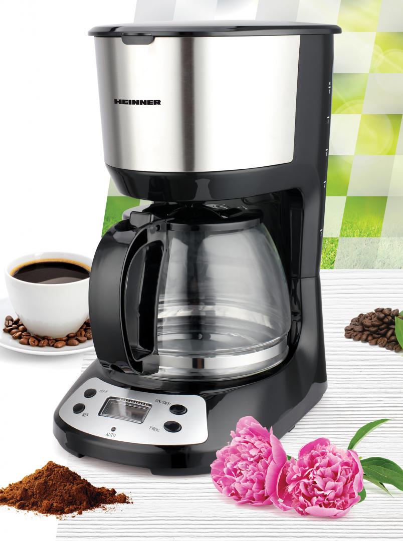 Cafetiera digitala Heinner Silvert Chatt HCM-D750GCSS, LCD, 1.25L, filtru si portfiltru detasabil, filtru din nailon, functie anti-scurgere, oprire automata, functie de mentinere la cald, 750W, negru/inox