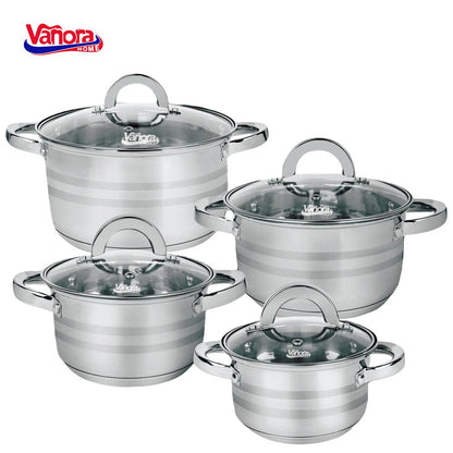 Set de oale pentru gatit Vanora Home Medina, 8 piese, inox, inductie, 16/18/22/24 cm, 1.8/2.5/4.5/6 L