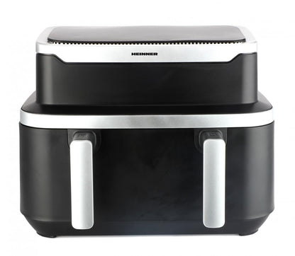 Friteuza dubla cu aer cald Heinner match&sinc HAF-DDB9BK26, 2600w, capacitate totala 9l, control digital individual, termostat reglabil 60-200 grade, negru