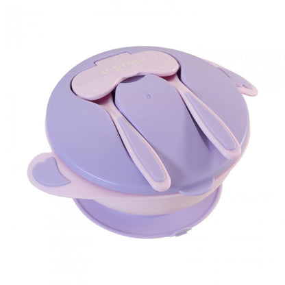 Bol Compartimentat Cu Ventuza Antialunecare Si Capac Cu Lingurita Si Furculita, U-Grow