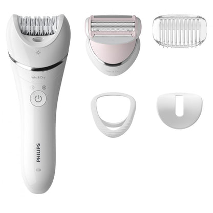 Epilator umed și uscat Philips BRE710/00, 5 accesorii, 32 pensete, utilizare fara fir, 2 setari viteza, opti-light, discuri ceramice, Argintiu
