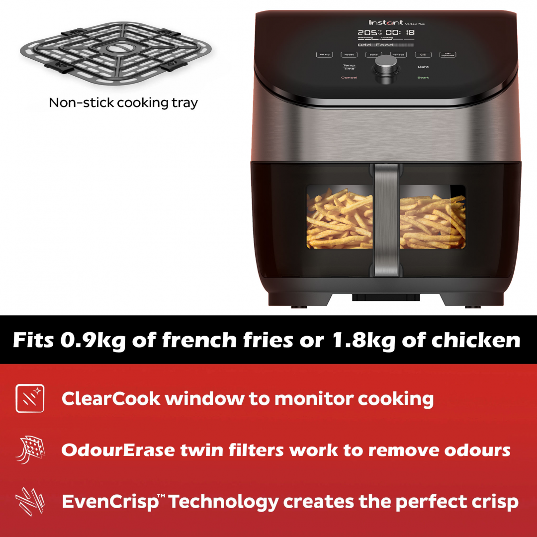 Friteuza cu aer cald Instant Pot Vortex Plus 6 Clear Cook, Ecran digital, Cos detasabil, 6 functii de gatire, 5.7 L, 1700 W (Negru)