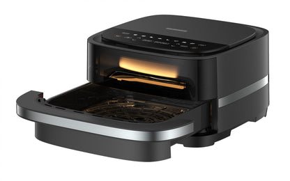 Friteuza cu aer cald si cuptor pizza 2 in 1 Heinner pizza EastFry HPAF-B4DC22BK, 2200W, capacitate 4L si 25.4 diametru pizza, control digital, 9 programe presetate, programe presetate, 40-230 grade, timer 60 min, negru