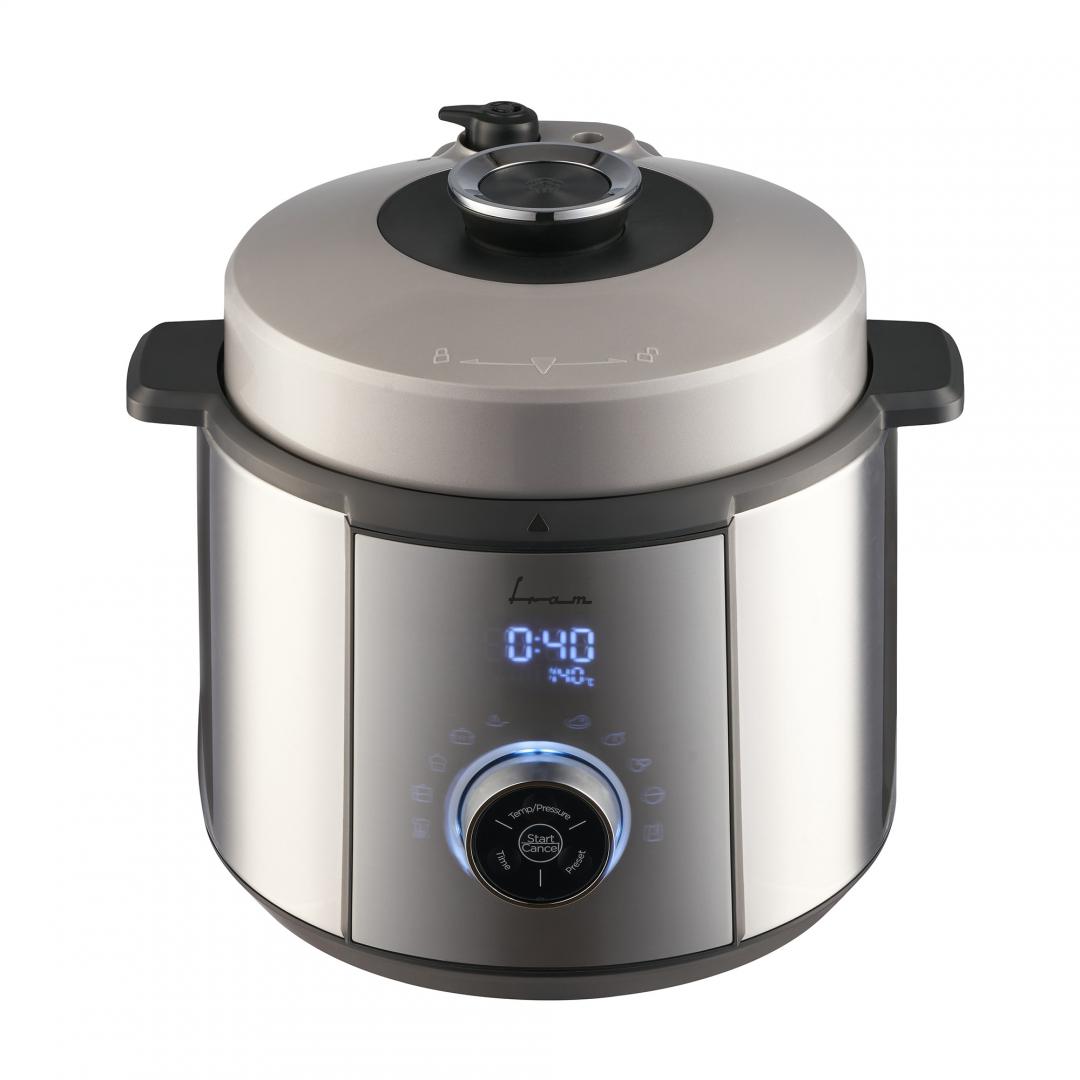 Multicooker cu gatire la presiune FRAM FPCK-R57IX, 1100W, 3.7L, presiune max 0.8bar, 10 programe, Argintiu