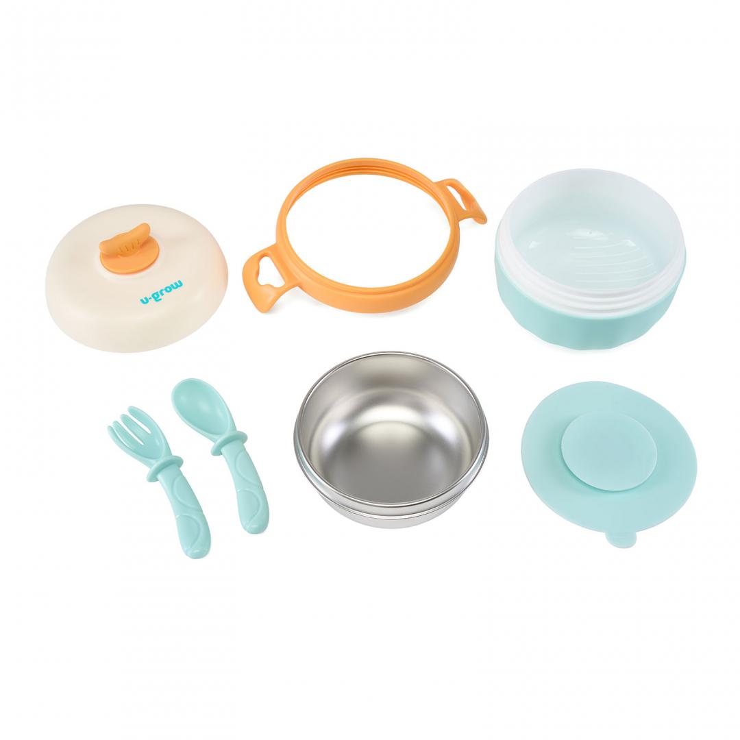 Bol Termic , Lingurita Si Furculita , Baza Antialunecare, Blue, U-Grow