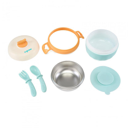 Bol Termic , Lingurita Si Furculita , Baza Antialunecare, Blue, U-Grow