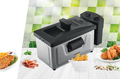 Friteuza Heinner HDF-1800SS, 1800 W, termostat reglabil, timer, 3 L, Inox