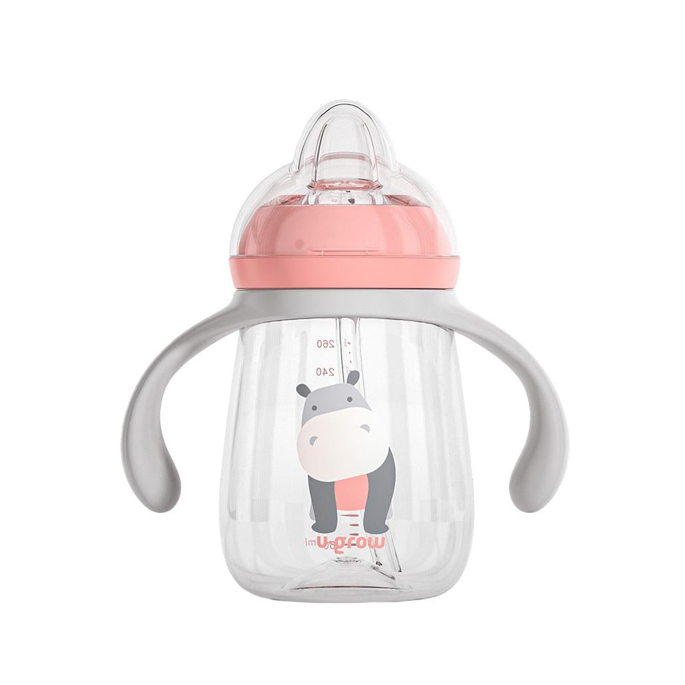 Pachet 3 in 1 cana 260 ml tritan cu 3 accesorii diferite pentru baut : tetina biberon, cioc , pai, dark pink, U-Grow