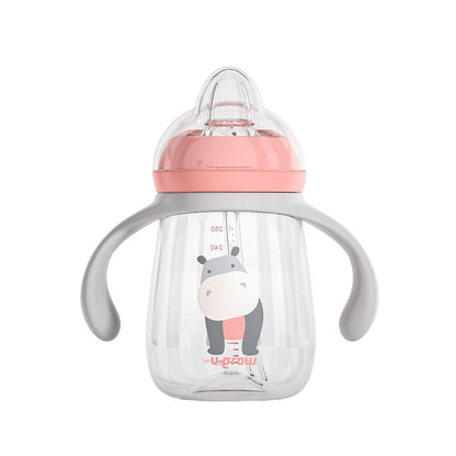 Pachet 3 in 1 cana 260 ml tritan cu 3 accesorii diferite pentru baut : tetina biberon, cioc , pai, dark pink, U-Grow