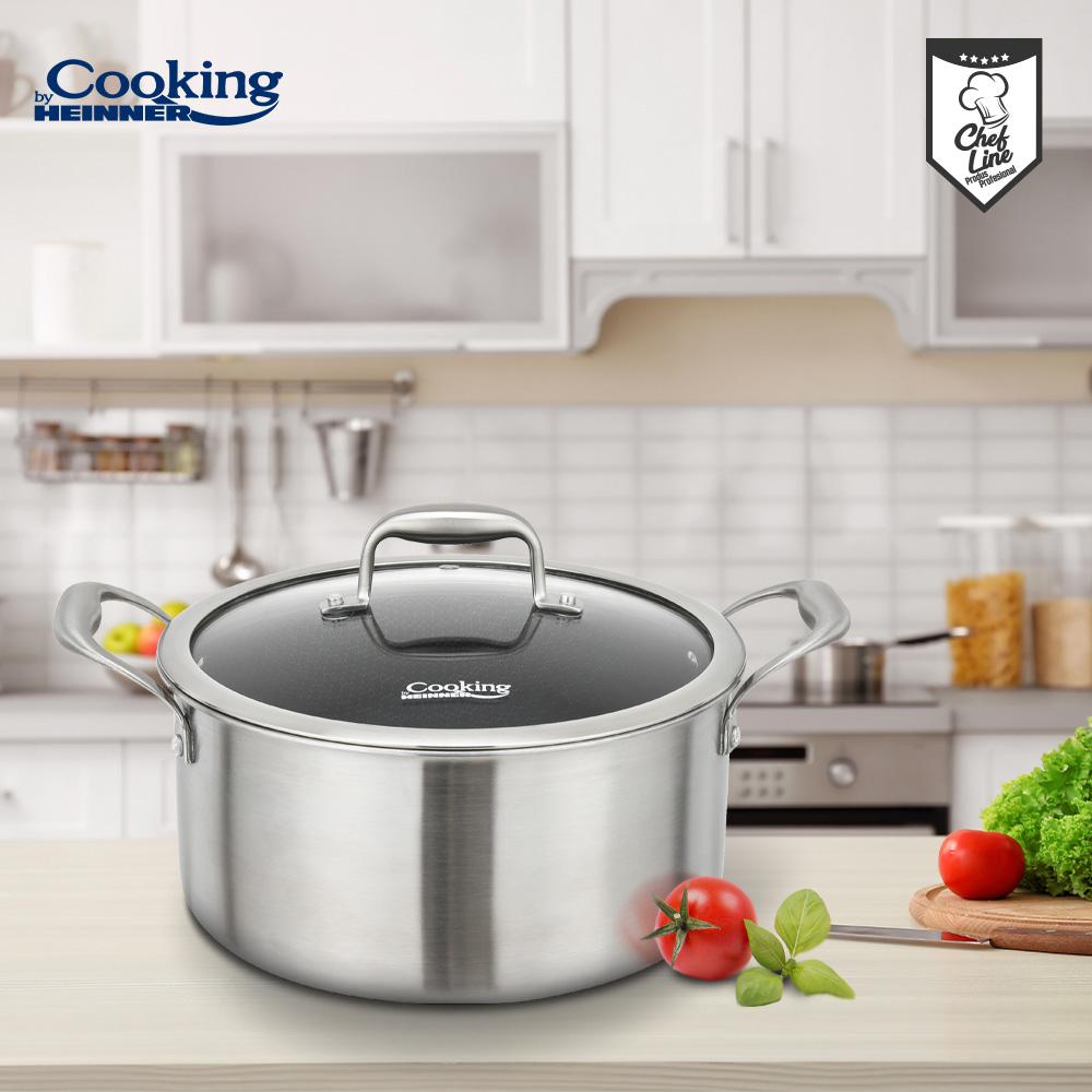 Oala 5L cu capac sticla Cooking by Heinner Titanium, 3 straturi, inox, 24 x 12 cm