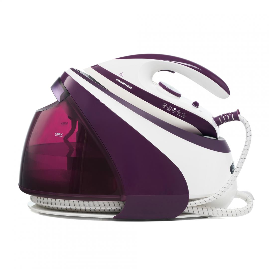 Statie de calcat cu boiler Heinner HIS-D3007IX, 3000 W (1600W boiler + 1400W fier), 7 bar, 1.8 L, Abur ajustabil: 140+/-15g/min talpa ceramica, oprire automata, Violet