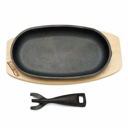 Platou Servire Oval, , Fonta Pura , Cu Maner Detasabil Si Baza Din Lemn,Cooking By Heinner