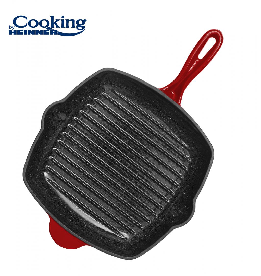Tigaie grill Cooking by Heinner Red Line, fonta emailata, 26.5 x 4.5 cm