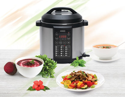 Multicooker cu gatire sub presiune Heinner HPCK-6IX, 3.8 L, 15 programe, vas antiadeziv detasabil, presiune reglabila, timer, display led, inox